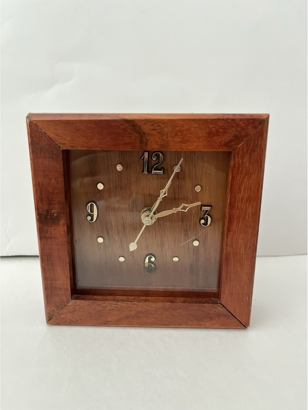 Vintage Mid-Century Teak Wood Desk Clock Minimalist Style Desk Top 5”